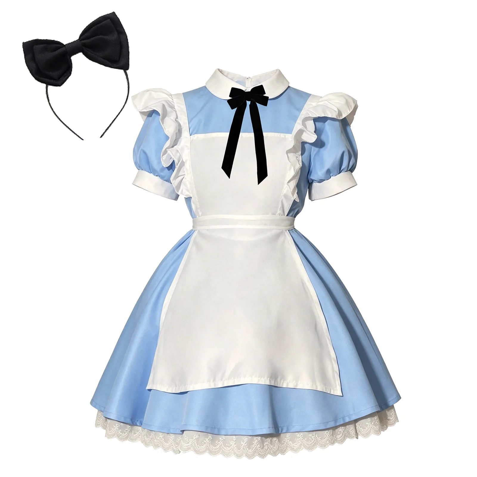 Women Blue White Midi Apron Traditional Dresses Oktoberfest Party Carnival Halloween Costumes Cosplay Masquerade Party Dresses