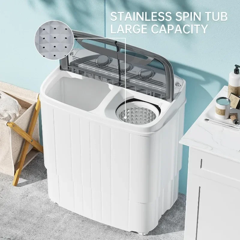 INTERGREAT Portable Washing Machine with Longer Hose, Twin Tub Washer Mini Compact Laundry Machine with Drain Pump
