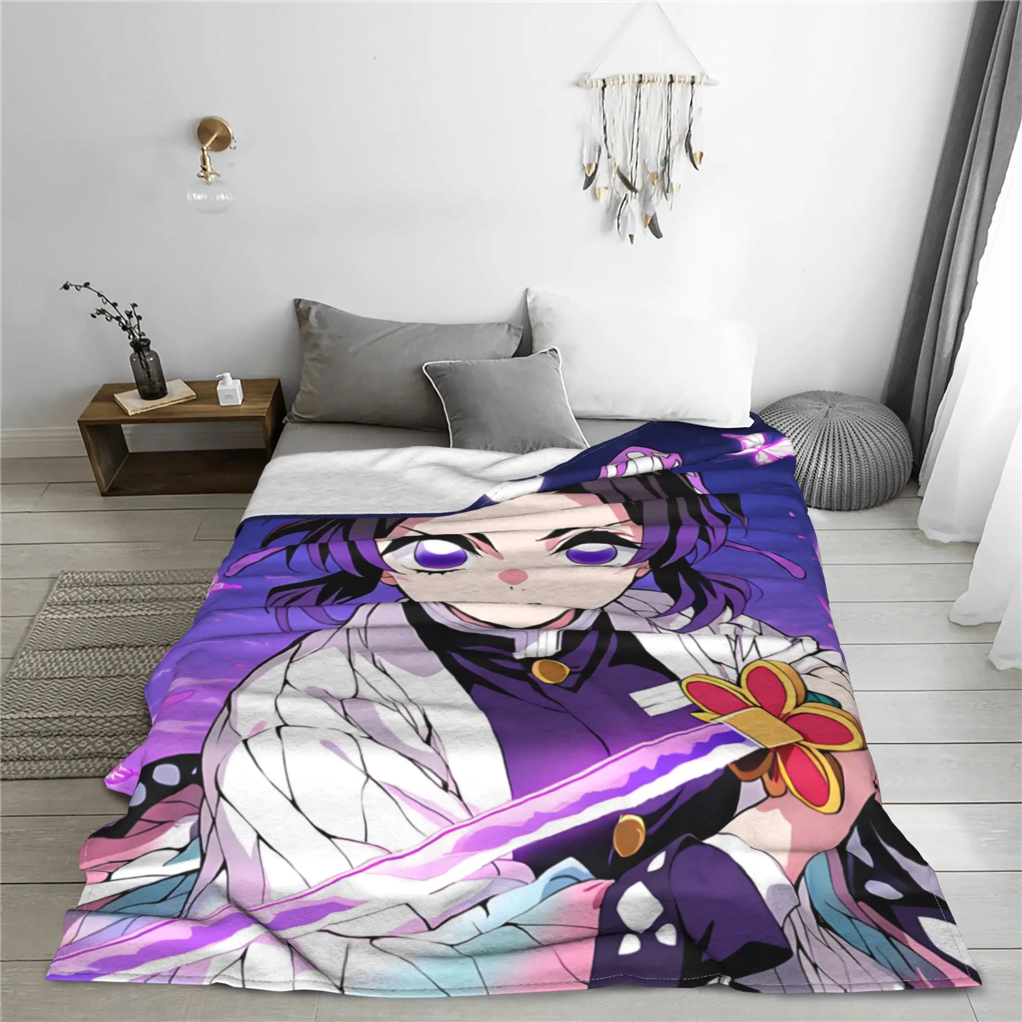 1PC Demon Slayers Anime Shinobu Kocho  Blanket Super Cosy Plush Home Living Room Sofa