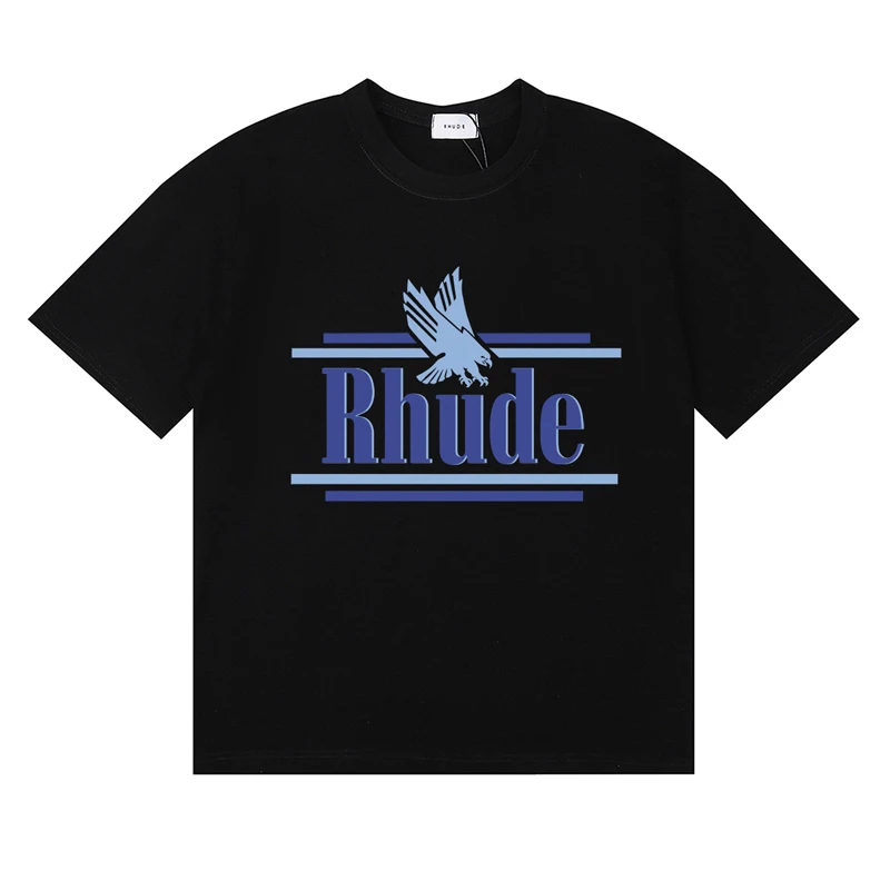 New High Quality Men's Women's Casual Loose RHUDE Short Sleeved Summer Eagle Letter Print Simple Cotton T-shirt