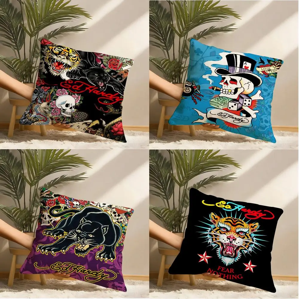 E-Ed H-Hardy Cushion Cover Natural Linen Organic Fabric Double-Sided Printing Sofa Home Decor Gift Pillow Cover