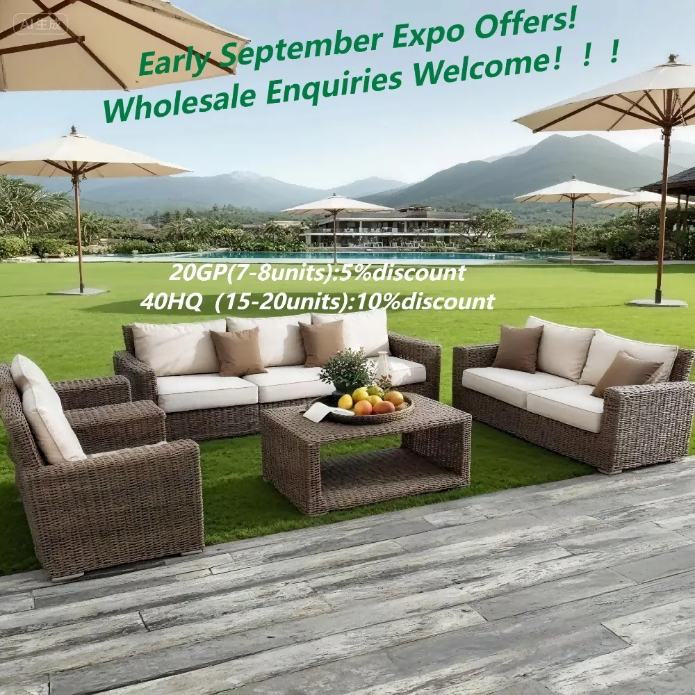 Modern Outdoor PE Rattan Furniture Set Wood Coffee Table & Balcony Living Room Sofas Patio Villa Courtyard Hotel Leisure Garden image 2