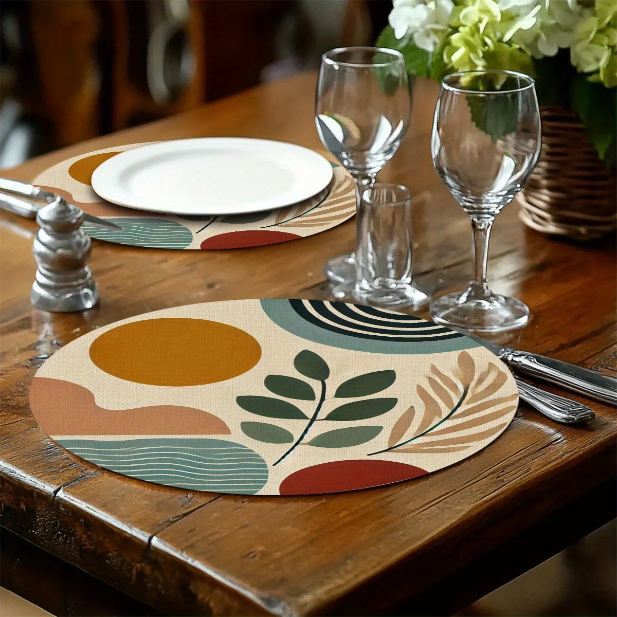 4pcs/set Ethnic Style Bohemian Wooden Printed Placemat Heat-resistant and Heat-insulating Mat Restaurant Placemat Decoration