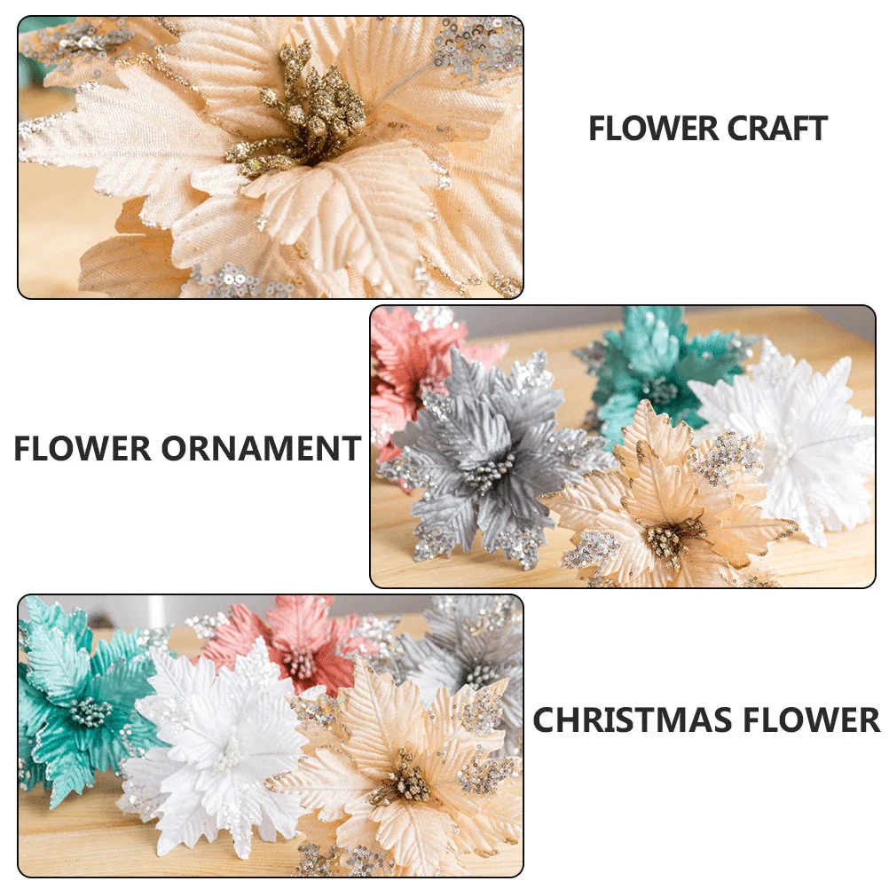 

1Pcs Glitter Artificial Christmas Flower Handmade Flannel Ornament Delicate Lightweight for Tree Hanging Wedding Party Decor