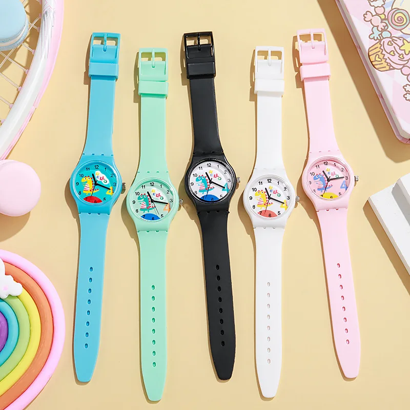 UTHAI CA11 Children's Watch Boys and Girls Cute Cartoon For Little Dinosaur Kids Students Quartz Watches Silicone Candy Color