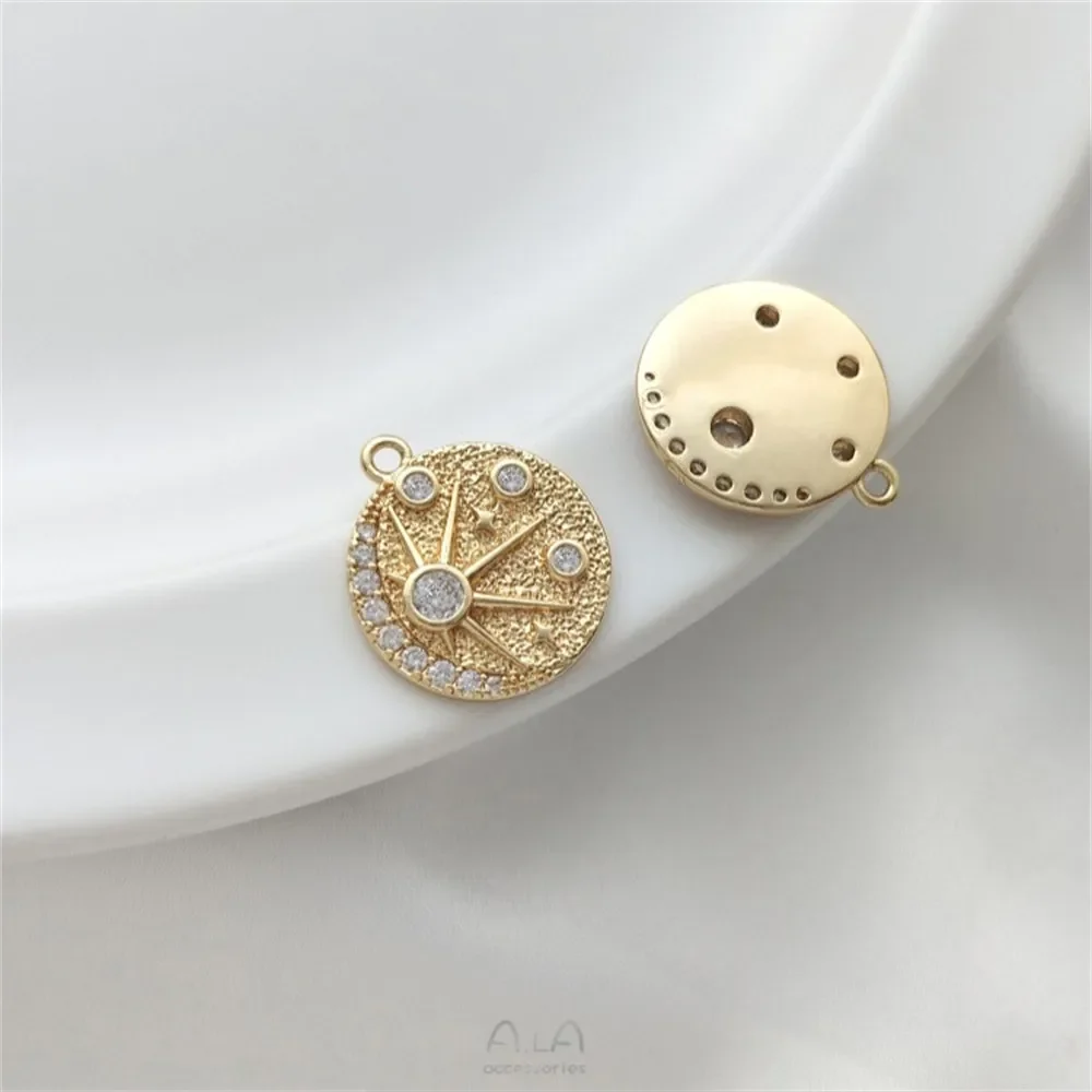 

14K Color Gold Colored Zirconium Eyes Star Moon Angel Clock Medallion Pendant DIY Jewelry Hang Tag Charms Pendant K495