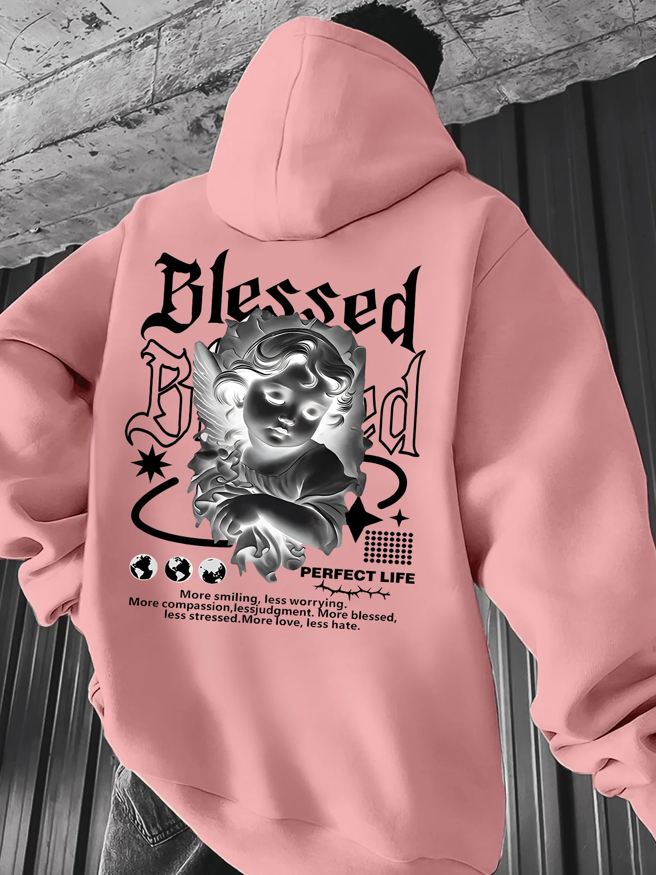 Herren Ästhetischer Engel-Hoodie Hip-Hop Sport Streetwear Gesegneter Vintage Cherub-Print Lässiger Loser Pullover Sweatshirt Oberteil – Detail 8