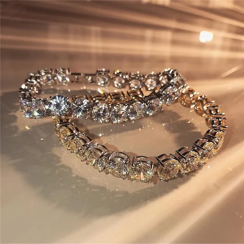 Trendy 8mm Lab Diamond Bracelet White Gold Filled Engagement Wedding Bangles Bracelets for women men Party Hiphop Jewelry