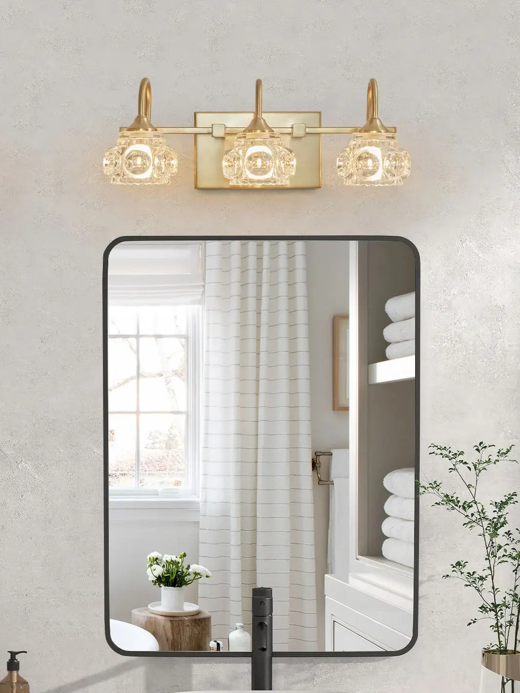 

17" Modern Crystal Bathroom Vanity Light, 3-Light Golden Wall Sconce with Clear Glass Shade, Elegant Wall Mount Lighting