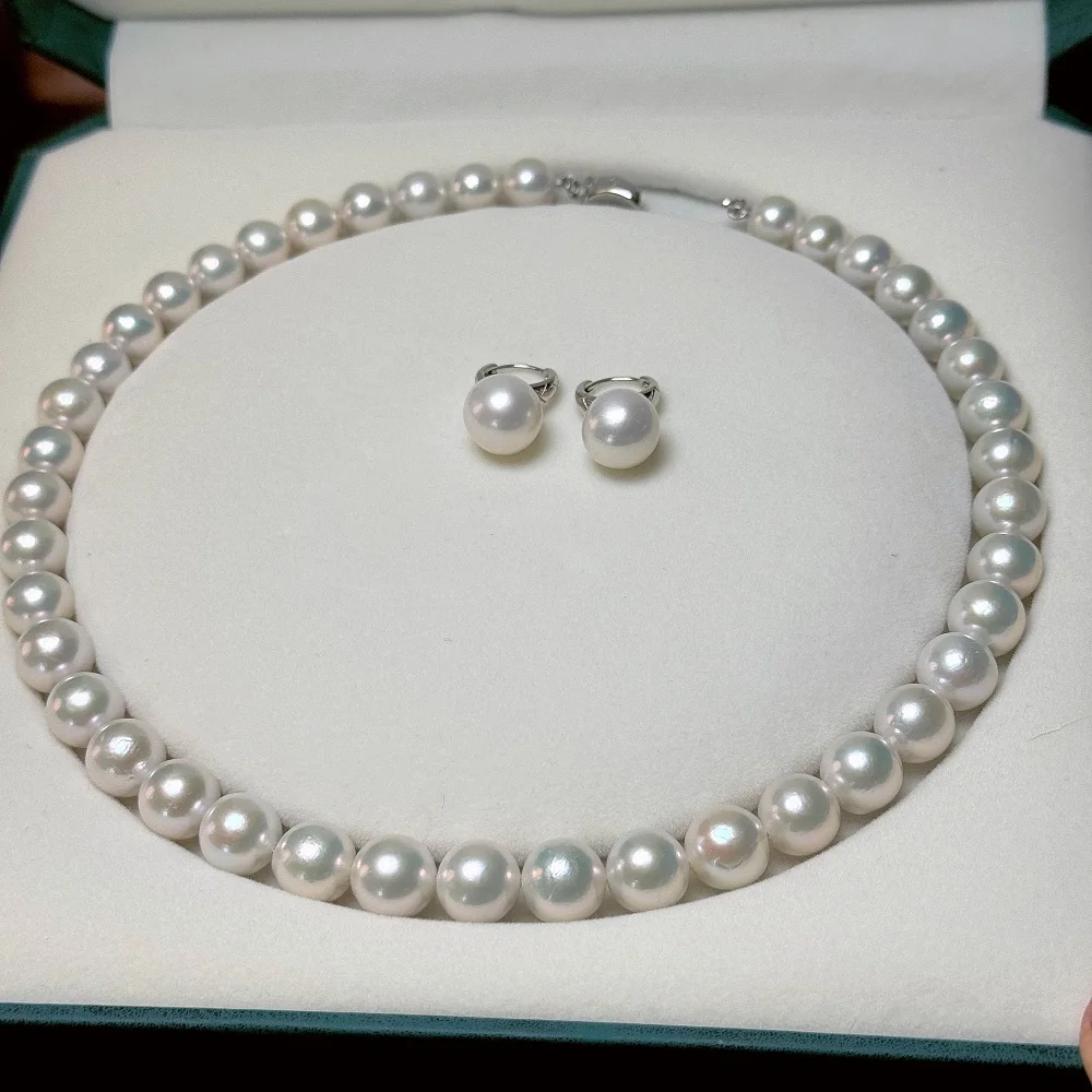 Gorgeous Necklace AAAA10-11mm Natural South Sea White Pearl Necklace 18in+Earrings 925/Supports Customized Sizes