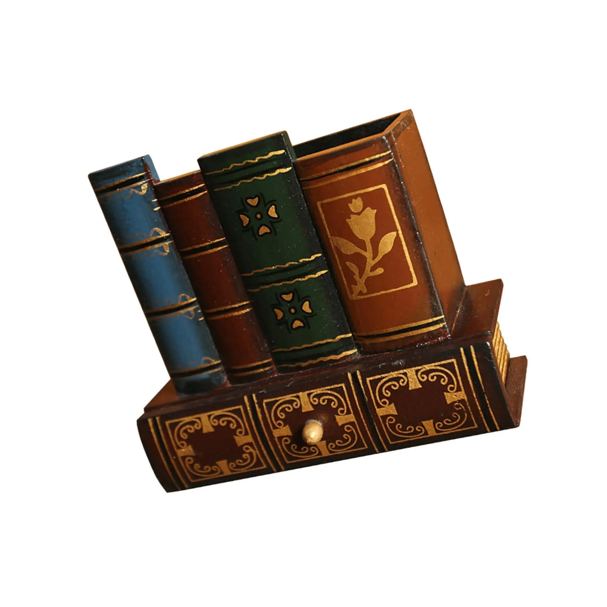 Wood Vintage Book Pen Holders Multifunctional Organizer For Well-Organized Workspace Vintage