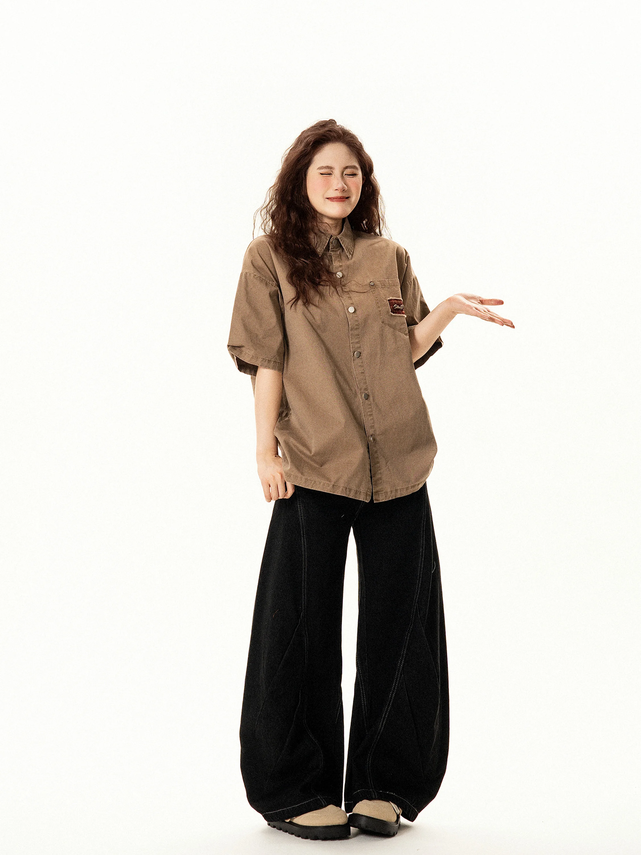 

Loose Fit Casual ort Sve Women's irt Vintage American Design Summer New Sle Streetwear Versatile Slimming Top