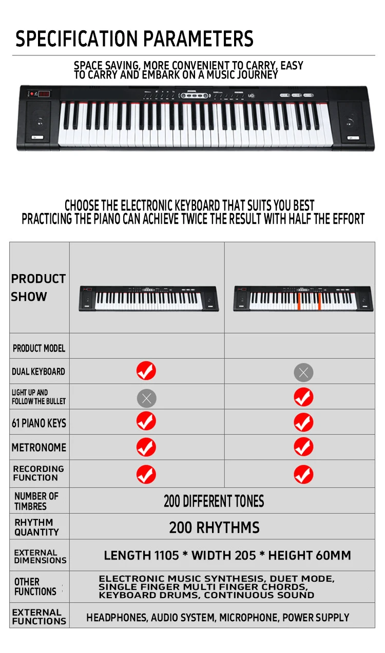 Multi-functional portable 61-key electronic piano for beginners adult kindergarten teachers and children\'s introductory teaching