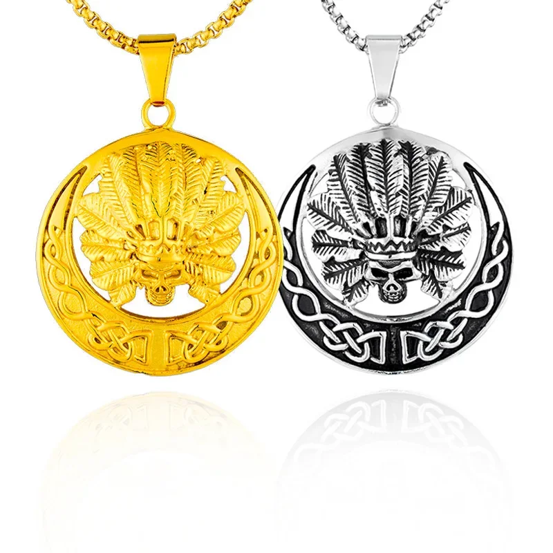 

Stainless Steel Punk Personalized Versatile Indian Moon Pendant Men's Necklace Chains