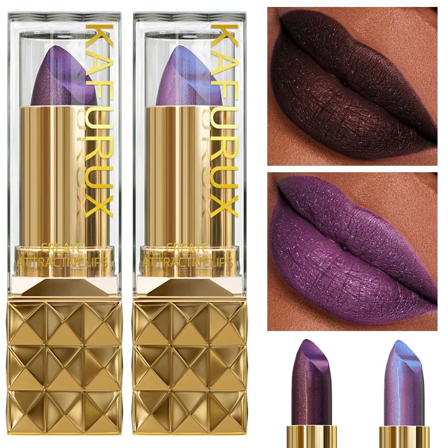 1PC 真珠光沢のある紫茶色のベルベット口紅グリッター防水リップメイクギフトシマーマットダイヤモンド口紅化粧品リップオイル