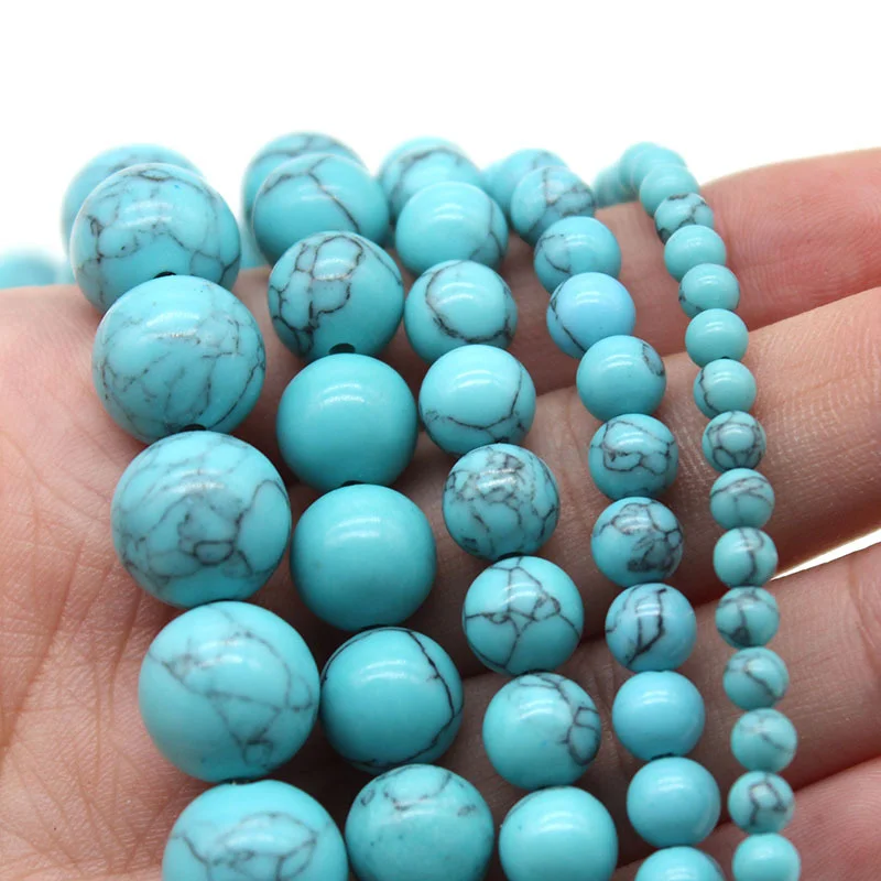 6/8/10mm Blue Turquoise Beads AAAAA Natural Gemstone Beads Round Loose Beads for Jewelry Making DIY Charm Bracelets Necklaces