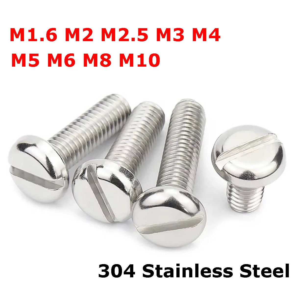 2-50pcs M1.6 M2 M2.5 M3 M4 M5 M6 M8 M10 GB67 A2-70 304 Stainless Steel Slotted Pan Round Head Machine Screw Bolts Length 3-100mm