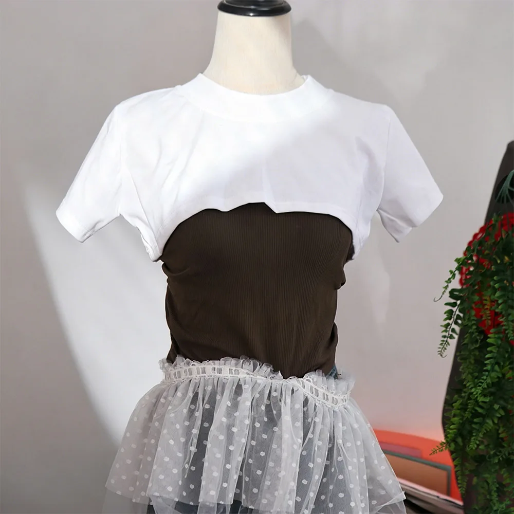 Fashionable Y2K Super Short Cotton Tee Short Sleeve Solid Color Loose-fit Women's T-shirt Streetwear All March Tank Tops Girls
