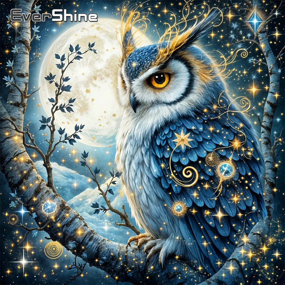 EverShine Neu eingetroffen: Diamant-Mosaik Tierbild – Vollflächiges Eulen-Gemälde mit Strass-Stickerei, handgefertigtes Hobby-Kunstwerk
