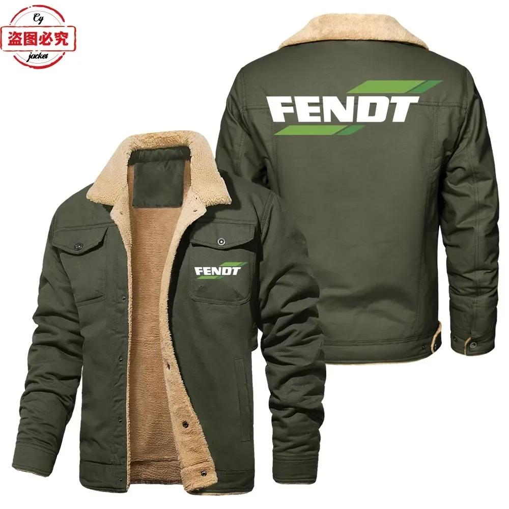 Fendt Tractor Logo Printed Team Uniform Workwear Long Sleeved Men's Standing Collar with Fleece Lining Jacket European Sizes