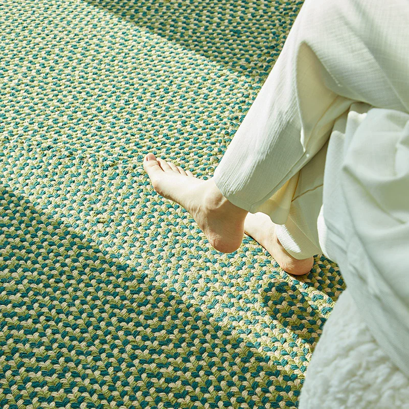 Hand Woven Green Carpet For Living Room Modern Villa Rugs For Bedroom Home Sofa Coffee Table Floor Mat Breathable Display Carpet