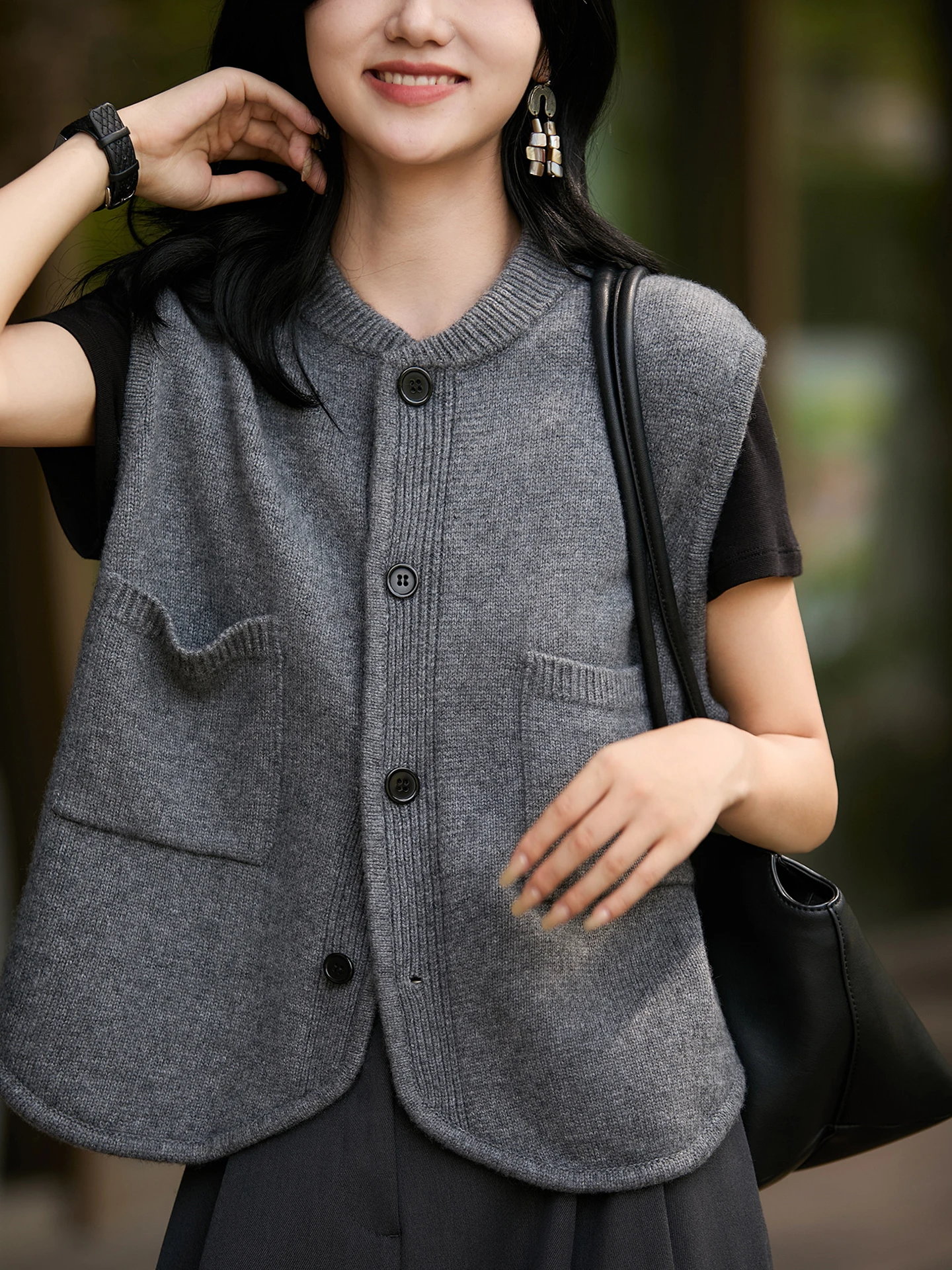 Повседневный круглый однотонный корейский вязаный открытый кардиган, жилет Svel, осенний роскошный легкий универсальный многослойный топ