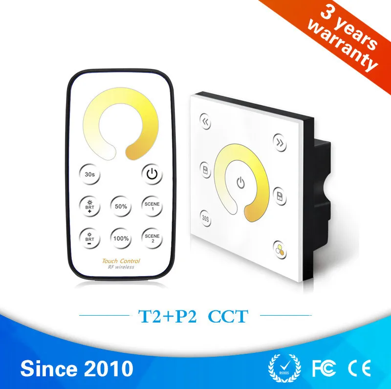 

DC12V-24V P2+T2 LED Strip CCT Touch Panel Dimmer Color Temperature Controller RF Wireless Touch Remote for led strip light tape