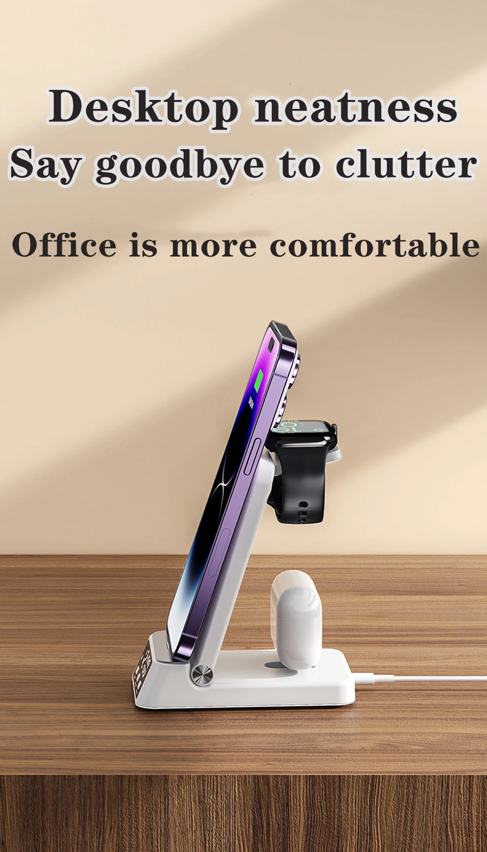 Stand Foldable 4 in 1 Wireless Charger For iPhone 16 15 14 13 12 Samsung Galaxy Watch 8/7/6 Clock Alarm Fast Charging Station