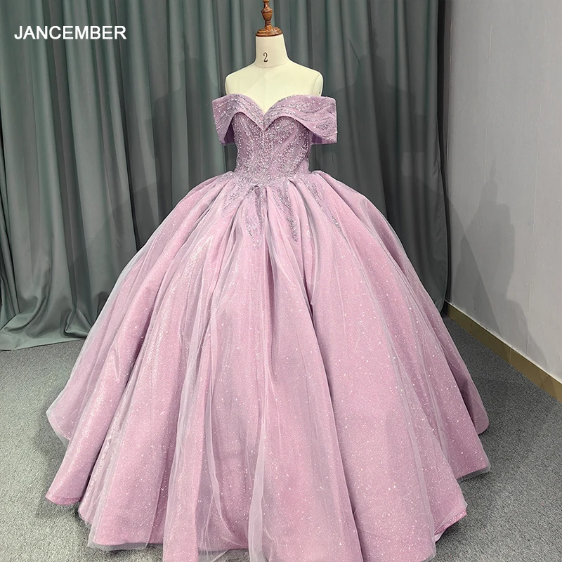 

Jancember International Elegant Quinceanera Dresses 2024 Ball Gown V-neck Cap sleeve Sequined Lace Up فساتين Quinceanera DY9830