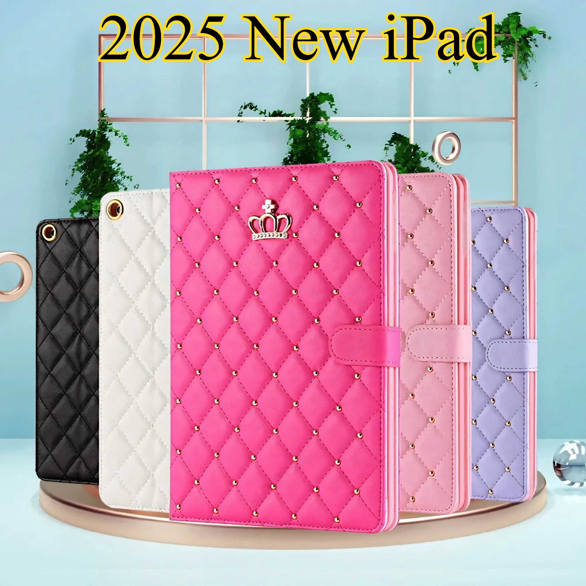 تاج بلينغ فاخر لجهاز IPad A16 الجيل 11th 10th Air7 11 M3 2025 Mini 7 6 A17 Pro 11 7/8/9th 10.2 "غطاء لوحي ذكي للنوم