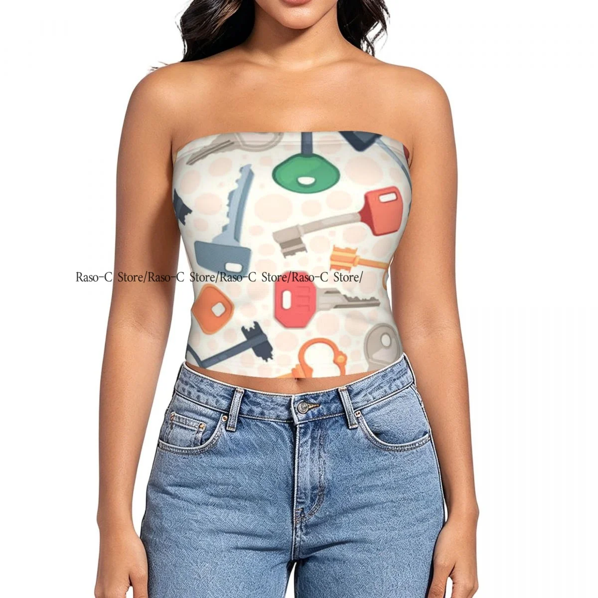 Women's strapless halter top Keys Symbols summer sexy short-sleeved top