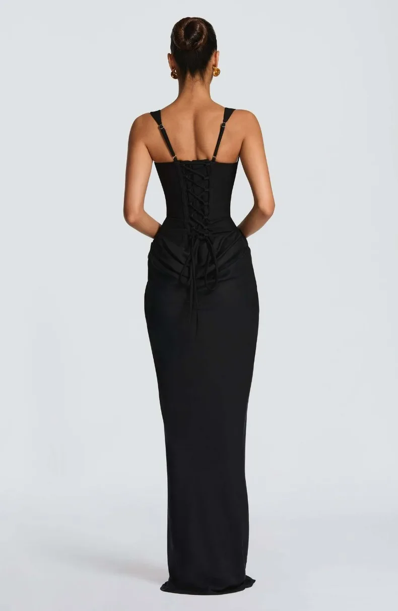 Fischgräten-Träger-Jumpsuit, einfarbig, figurbetontes Kleid, schlankmachend und elegant, Abendkleid mit stilvollem Flair – Detail 17
