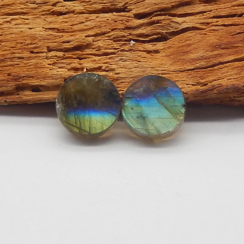 10mm 2PCS Natural Stone Round Labradorite Cabochon High Quality Polished for Handmade Jewelry Gemstone DIY Marking