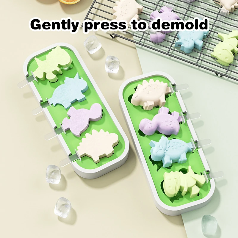 1PC Dinosaur Shape Pastry Mold Silicone Ice Cream Mold With Lid And Sticks DIY Popsicle Mould Kitchen Ice Cream Tool