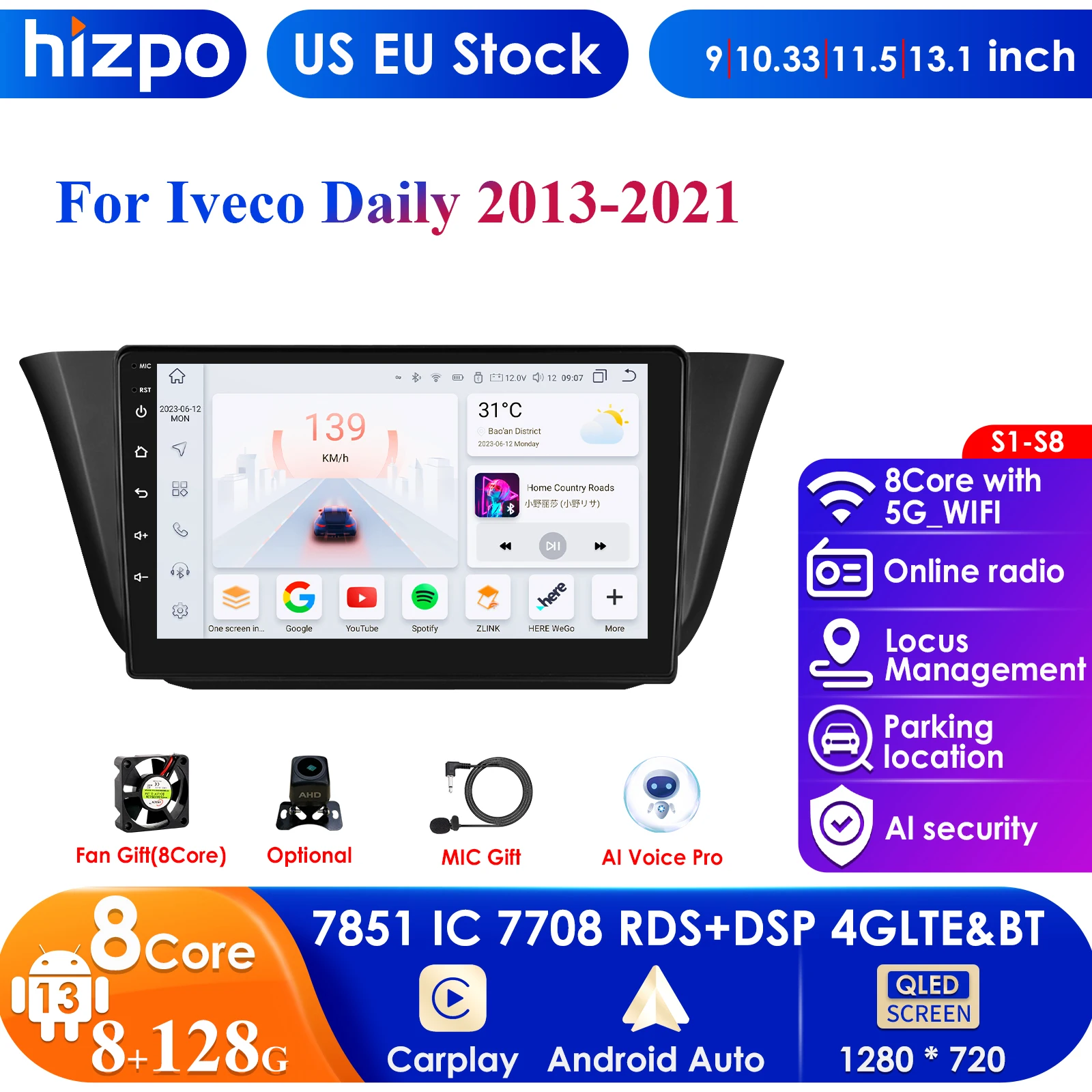 

Android 13 Auto Car Radio Video Multimedia Player For Iveco Daily 2013-2021 CarPlay Navigation GPS Autoradio 7862 QLED Screen BT