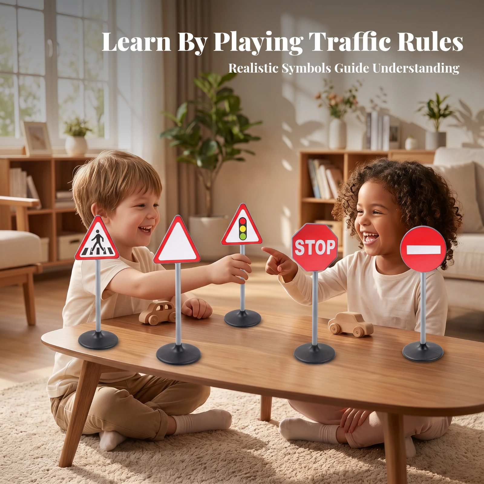 5 Pieces Traffic Sign Toy Set Child-Sized Toy Traffic Signs Sturdy Long-Lasting for Children, Playroom, Classroom