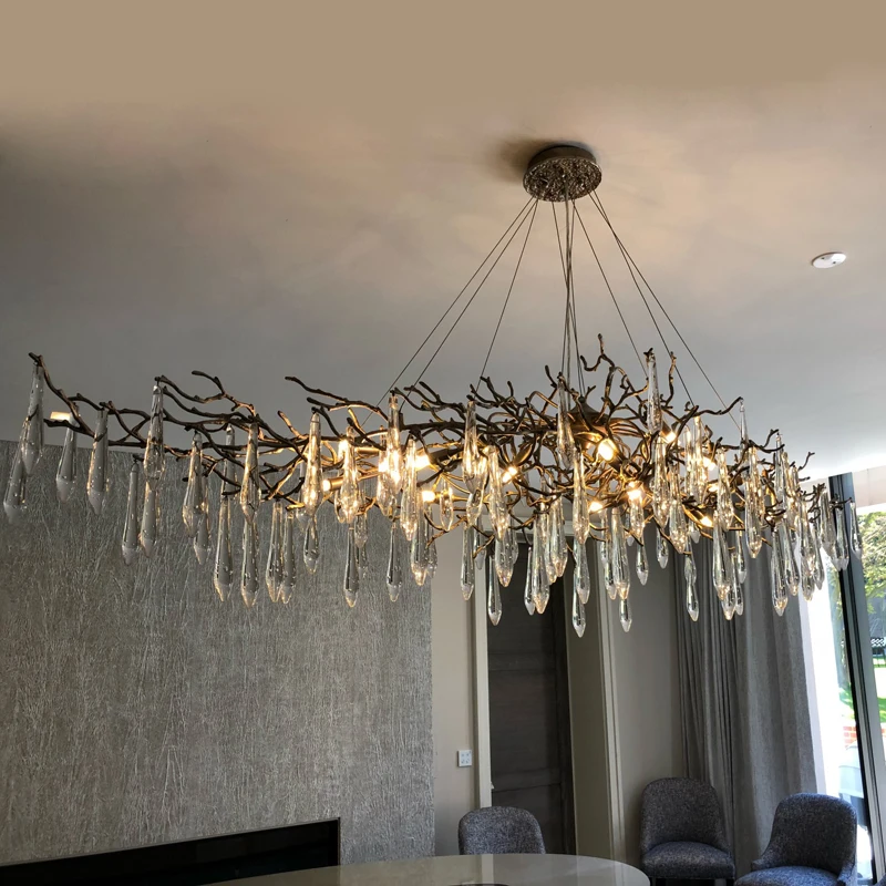 

Modern Luxury Crystal Chandelier For Kitchen Island Dining Living Room Brass Tree Branches Chandeliers Crystal Hanging Lamp