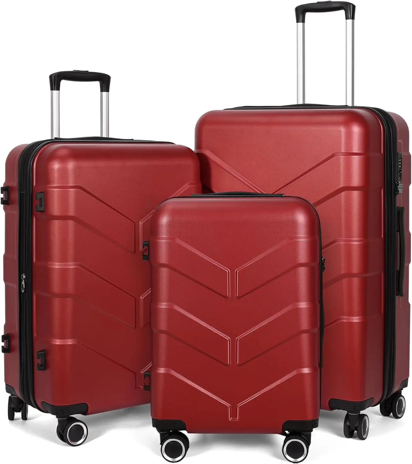 Set di valigie 3 pezzi con ruota girevole, Set di valigie rigide con lucchetto Tsa, bagaglio da viaggio espandibile per donna, rosso