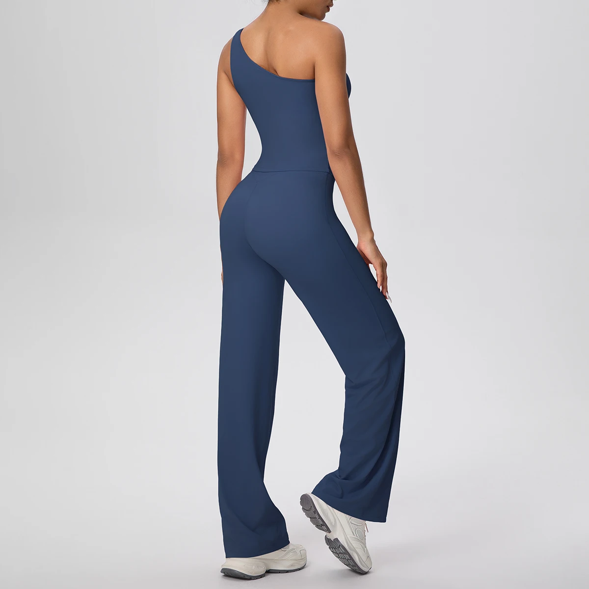 

2Pieces Sports Single Shoulder Bra Pants Yoga Set Women Shock-absorbing Running Yoga Tank Top loose Push Up Full Length Yoga Set