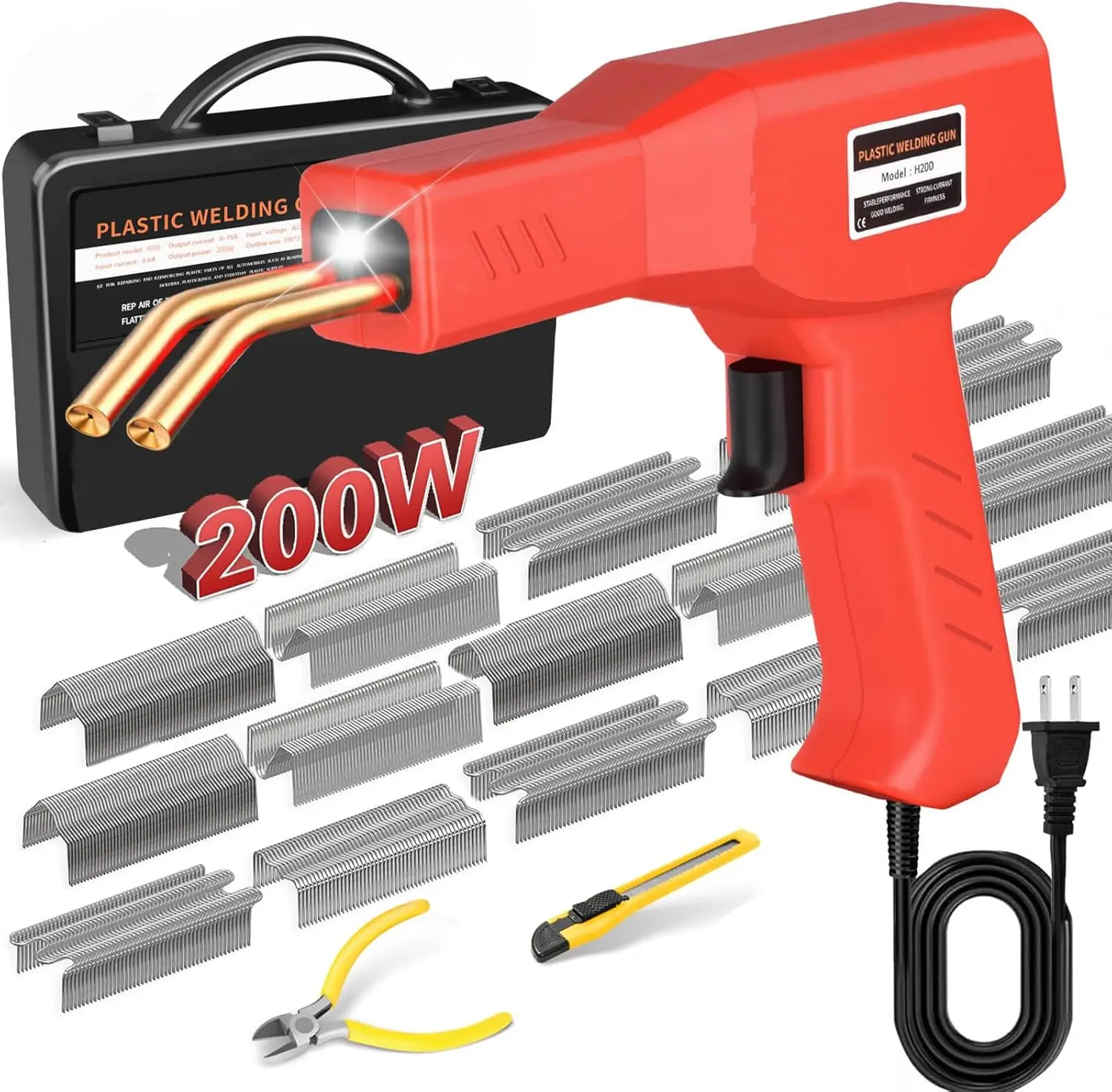 

200W Plastic Welder Kit, 1000Pcs Staples, Portable Toolbox, for Car Bumper & Kayak Repairs