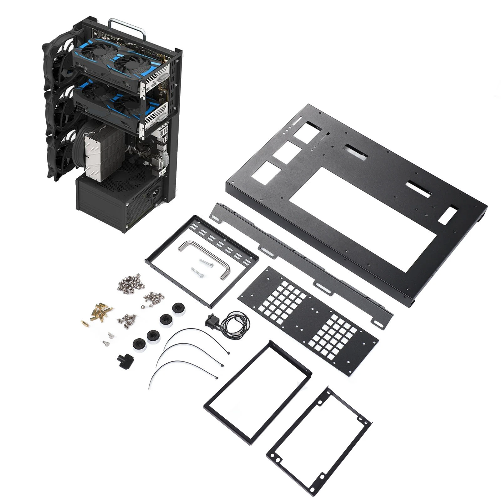 Diy computador placa-mãe caso rack poderosa placa de aço resfriamento atx m atx itx gaming pc caso quadro aberto com alça