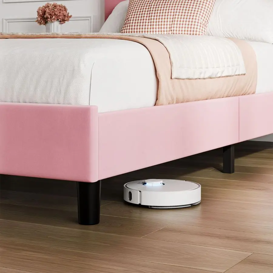 Size Bed Frame with Headboard Adjustable, Modern Velvet Upholstered Twin Platform Bed Frame with Wooden Slat Support, No Box Spr