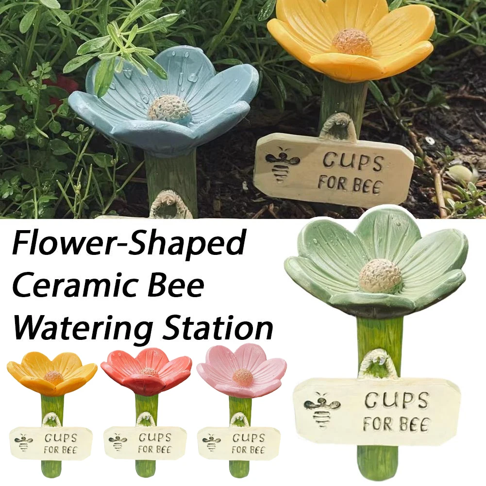 

Flower-Shaped Ceramic Bee Watering Station Bee Pollinator Feeder Drinking Cup Garden Outdoor Butterfly Feeder Yard Decoration