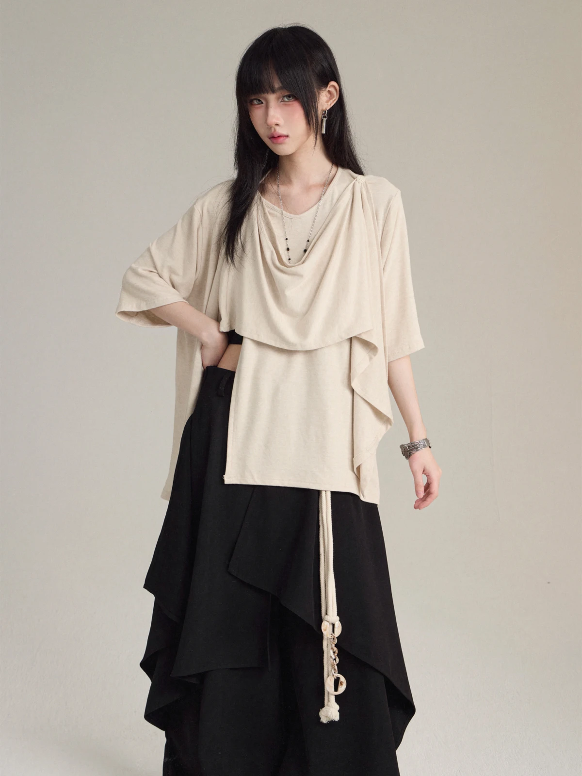 

Lemaire Sle FG72 Asymmetrical Design Sense Sa irt Patchwork Irregular Top Mountain Sle Loose Fit ort Sve Women'...