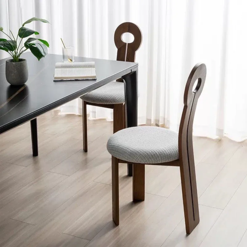 JOYLOVE Nordic Solid Wood Dining Chair Retro Simple Household Wool Lamb Back Chair Living Room Furniture Bedroom Makeup Chair