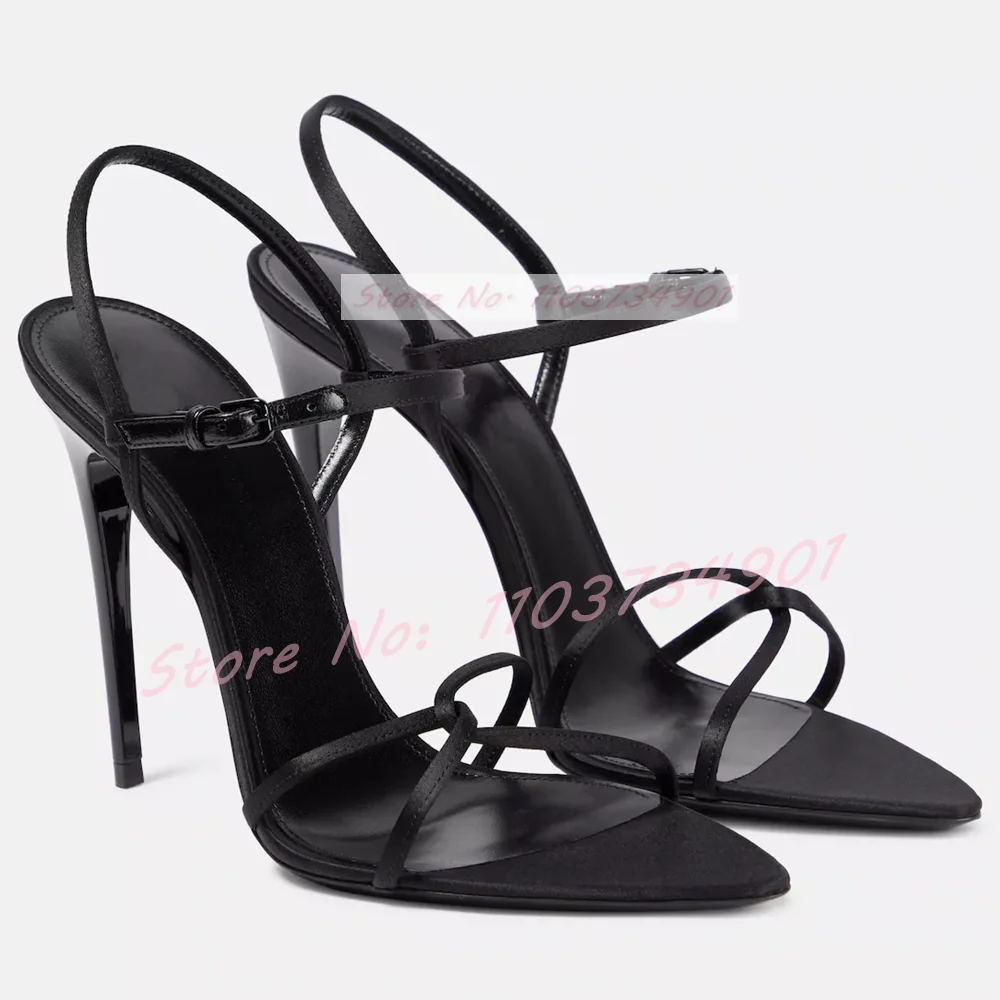 Różowe satynowe sandały damskie Modny pasek na kostkę Okrągłe palce Cienkie wysokie obcasy Buty Lady Elegancka impreza Seksowne sandały w dużym