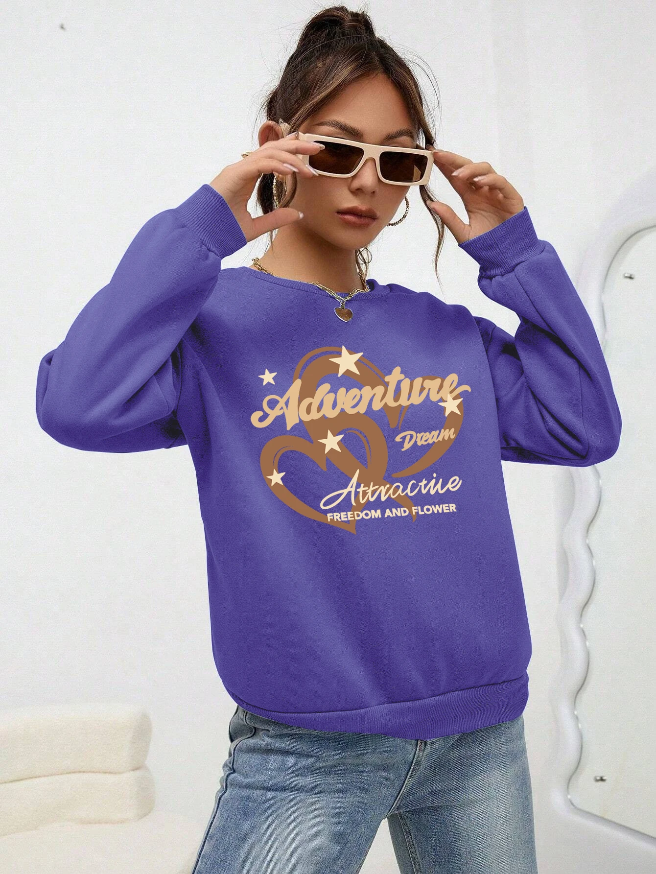 مغامرة حلم جذاب الحرية الحب نمط المرأة ملابس رياضية فضفاضة Crewneck البلوز عارضة السترة الصوف الملابس