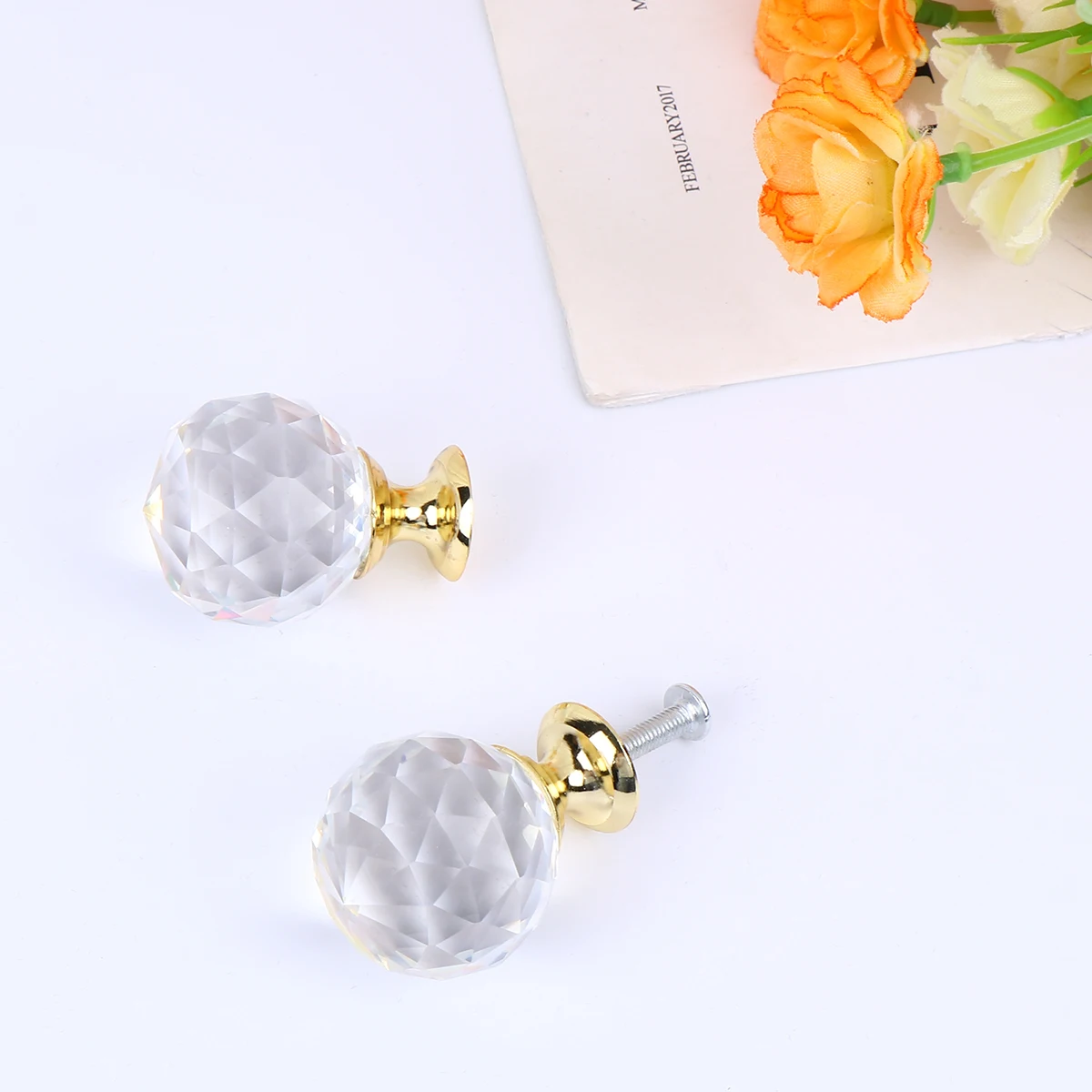 

10Pcs Crystal Ball Shaped Handle Durable Drawer Knob Golden Cabinet Pull for Home Furniture Makeover Cabinet Handle