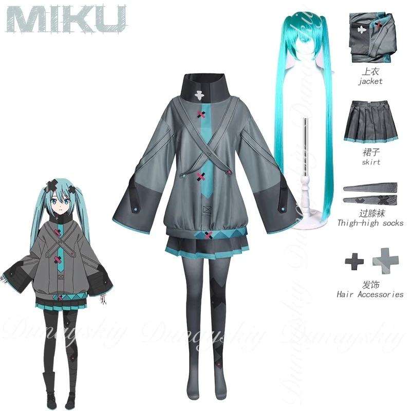 المغني الافتراضي أنيمي ميكوكو تأثيري مع تنورة رمادية وشعر مستعار خطط العالم المستقبلي مليئة بالنجوم تأثيري حلي جميع المجموعة