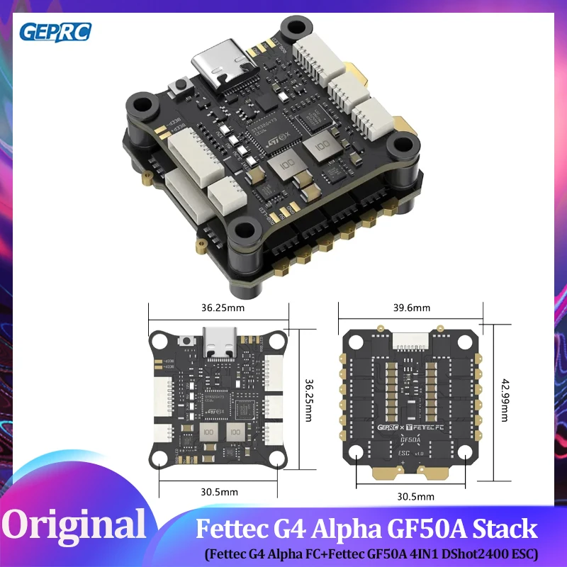 

GEPRC Fettec G4 Alpha GF50A FPV Stack G473 Контроллер полета FETTEC S2M Dshot2400 GF50A 4IN1 ESC для модели FPV Freestyle Drone